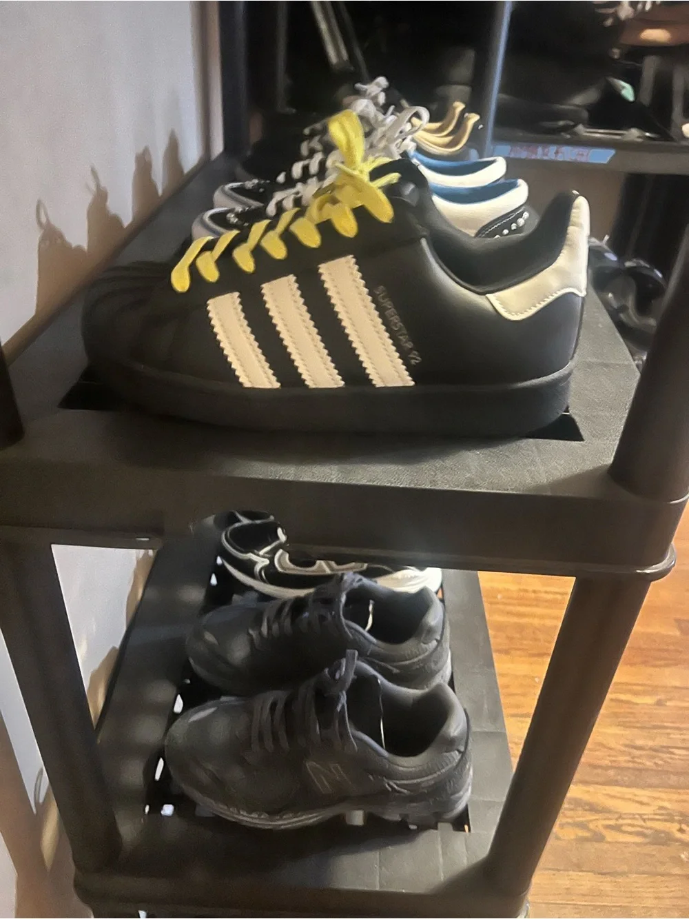 adidas Black Sneakers with Yellow Laces and White Stripes